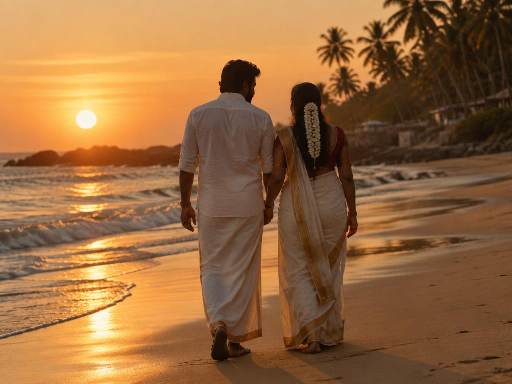 Walking together at sunset